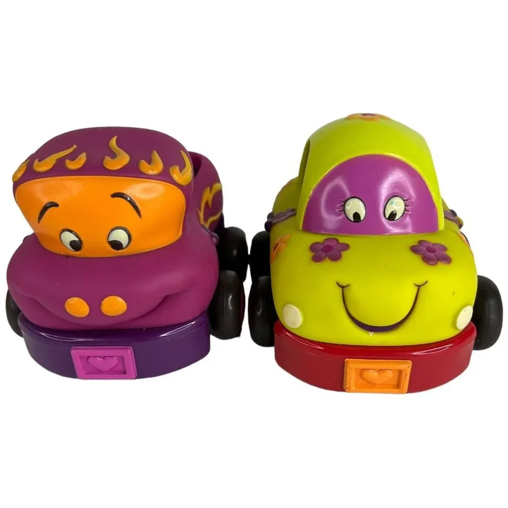 Battat‎ Just B You Pull Back And Go Set Of 4 Rubber Friction Toy Cars Tiger Lot